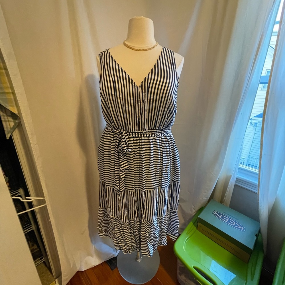 Navy & White Striped Dress